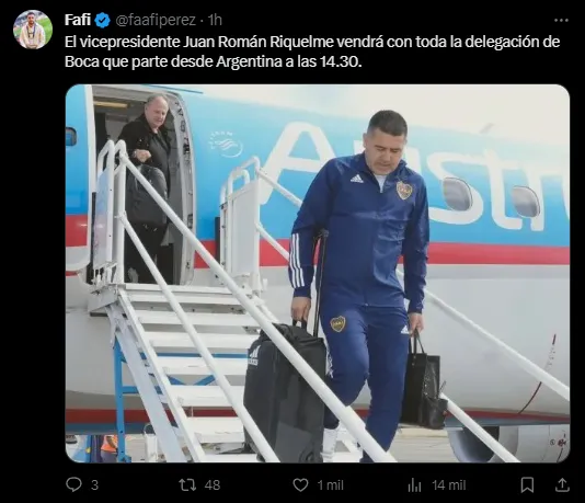 Riquelme viaja con el plantel