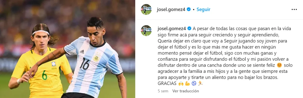 La publicación de José Luis Gómez con la que confirma que quiere volver al fútbol.
