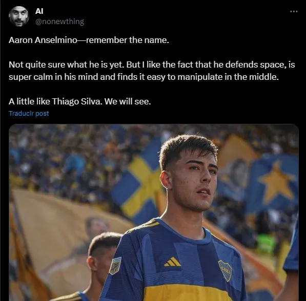 Al destacó a Anselmino como el nuevo Thiago Silva para sus más de 130 mil seguidores.