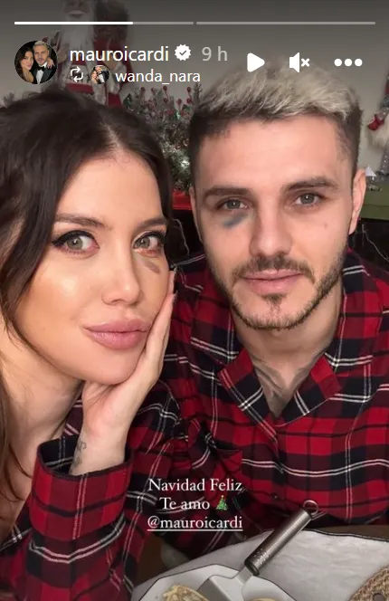 Wanda Nara y Mauro Icardi en los festejos de Navidad. (Instagram)