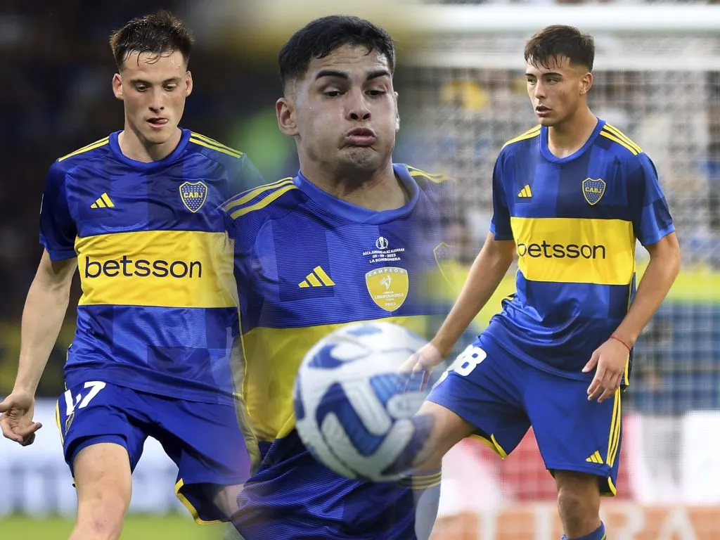 Jabes Saralegui, Mauricio Benítez y Aaron Anselmino, los juveniles que ilusionan en Boca. (Getty Images)