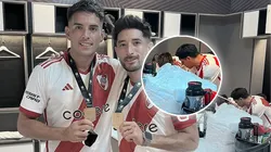 Echeverri, de fondo, hablando con Enzo Pérez.