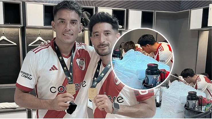 Echeverri, de fondo, hablando con Enzo Pérez.