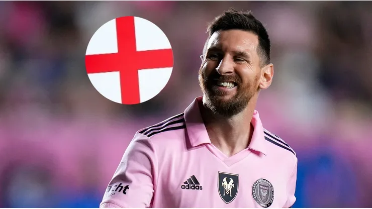 La bandera de Inglaterra y Leo Messi.