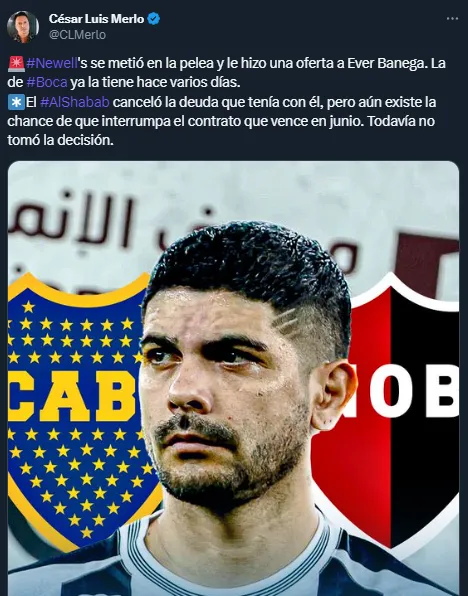 Éver Banega recibió una oferta de Newell’s (Twitter @CLMerlo).