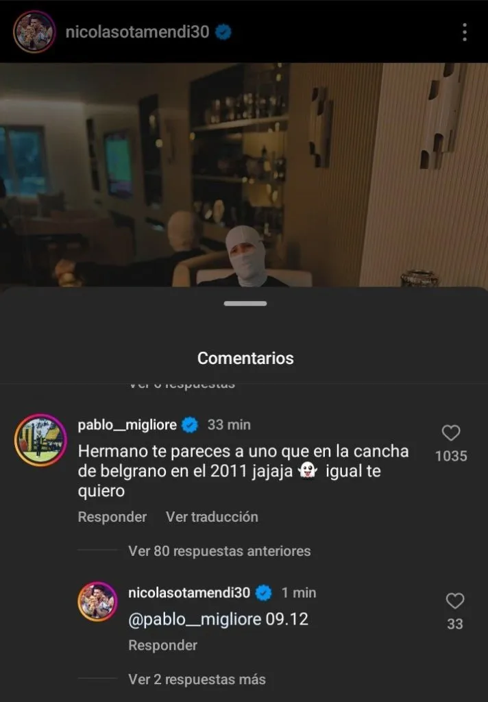 El divertido cruce de chicanas entre Otamendi y Migliore. (Foto: IG Nicolás Otamendi).