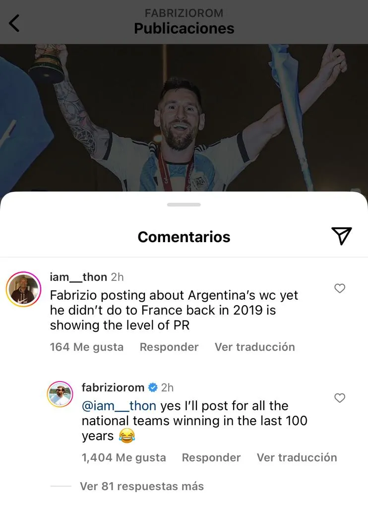 La respuesta perfecta de Romano sobre Messi. (Foto: Instagram / @fabriziorom)