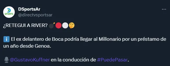 Retegui vuelve a surgir a River (Twitter @directvsportsar).