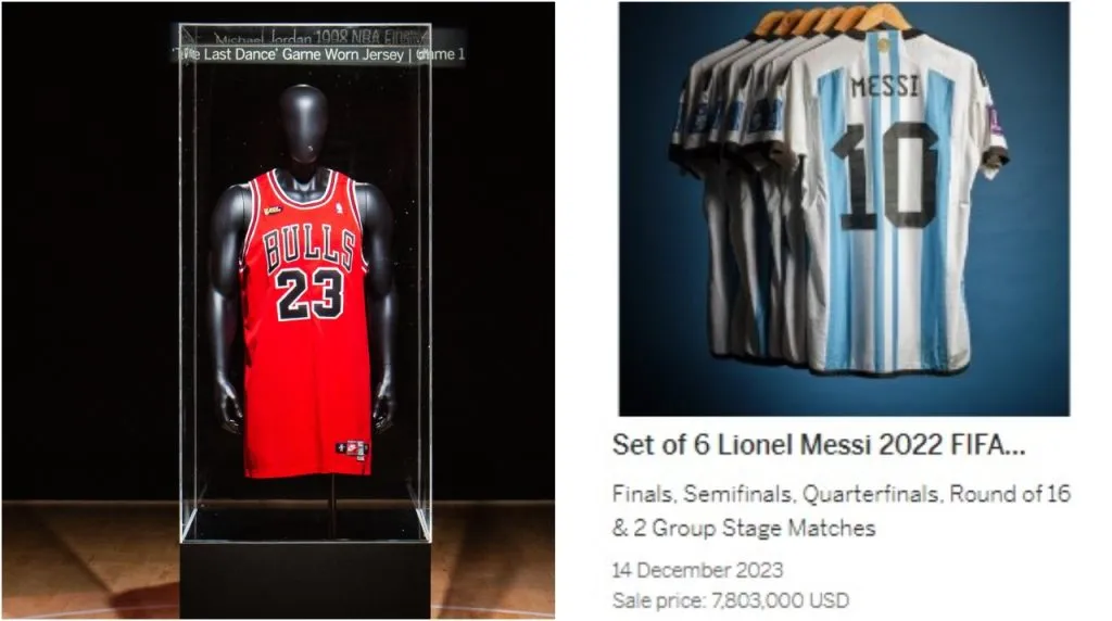 Camisetas de Jordan y Messi. (Foto: https://www.sothebys.com/)