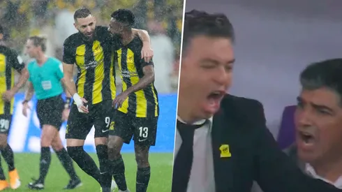 Los festejos de Benzema y Gallardo para el triunfo de Al Ittihad ante Auckland City.