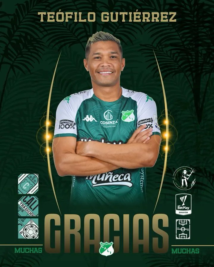 La imagen con la que el Deportivo Cali anunció el cierre del vínculo con Teo Gutiérrez. @AsoDeporCali