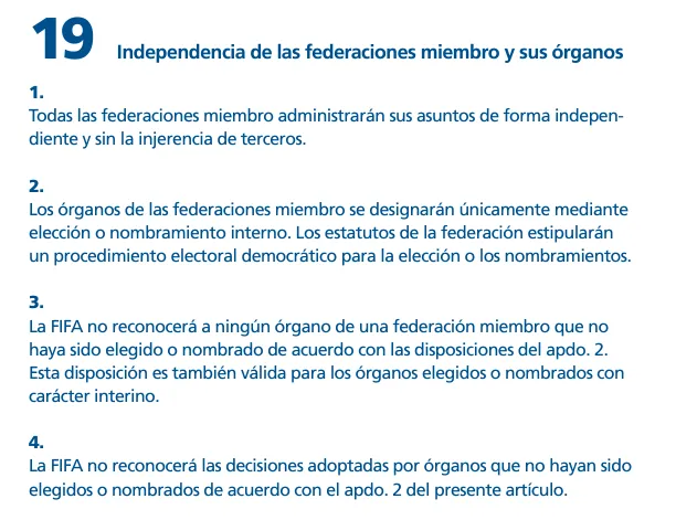 Artículo 19 del estatuto de FIFA