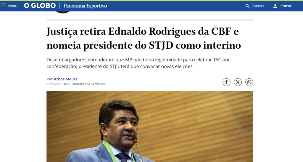 Ednaldo Rodrigues, destituido de la CBF.
