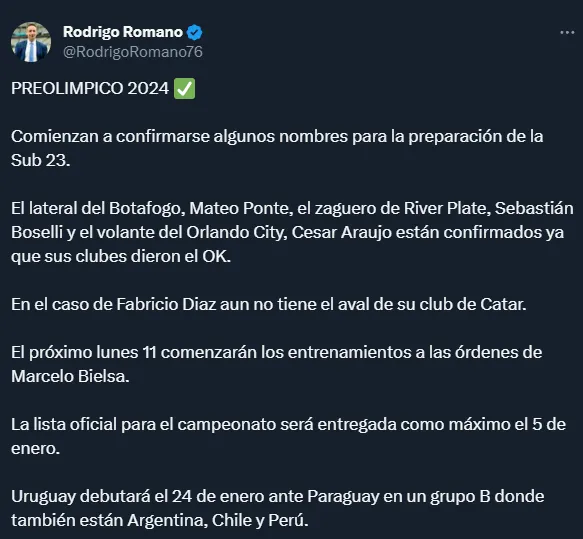 Boselli irá a la Sub 23 uruguaya