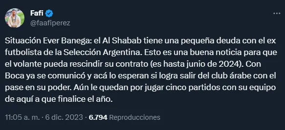 Al Shabab tiene una deuda económica con Banega