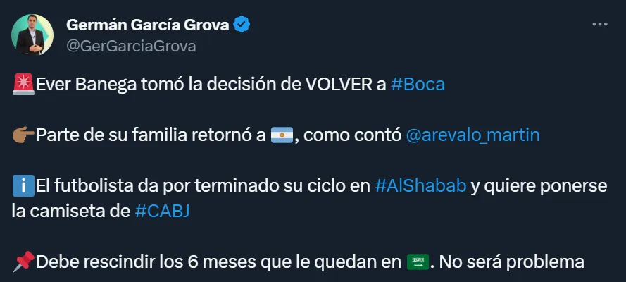 Éver Banega ya habría decidido regresar a Boca.