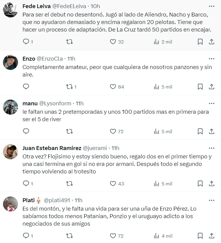 Algunos de los comentarios en X sobre Nicolás Fonseca.