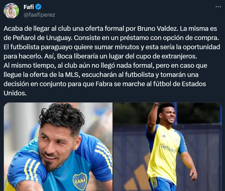 Bruno Valdez puede irse de Boca.