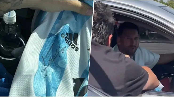 Se hizo viral: se lo encontró a Messi y le revoleó una camiseta para que le firme.
