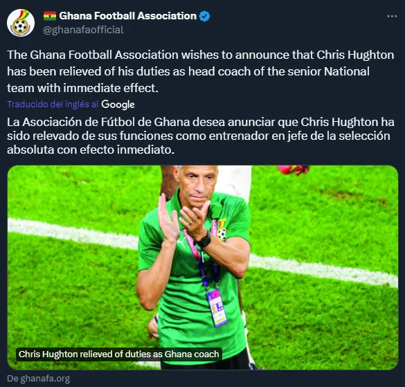 La decisión de Ghana de echar a su entrenador (Twitter @ghanafaofficial).