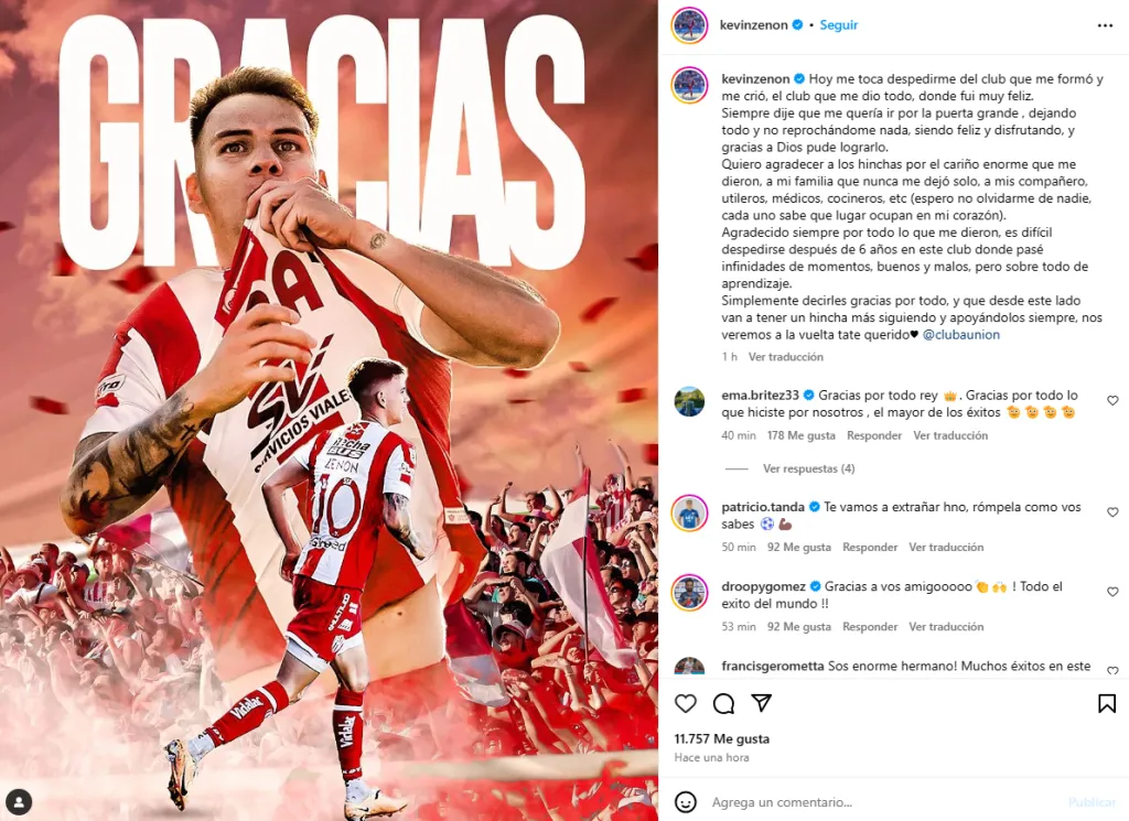 La carta de Zenón para despedirse de Unión.