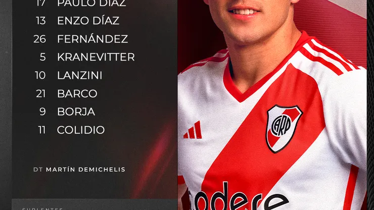 El once titular de River para enfrentar a Pachuca (Twitter @RiverPlate).