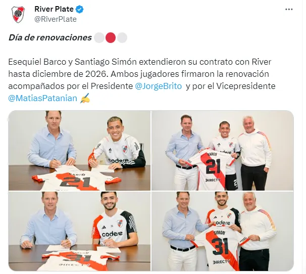 Posteo de River sobre las renovaciones.