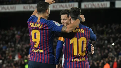Messi y Suárez, junto a Philippe Coutinho en Barcelona en 2019.