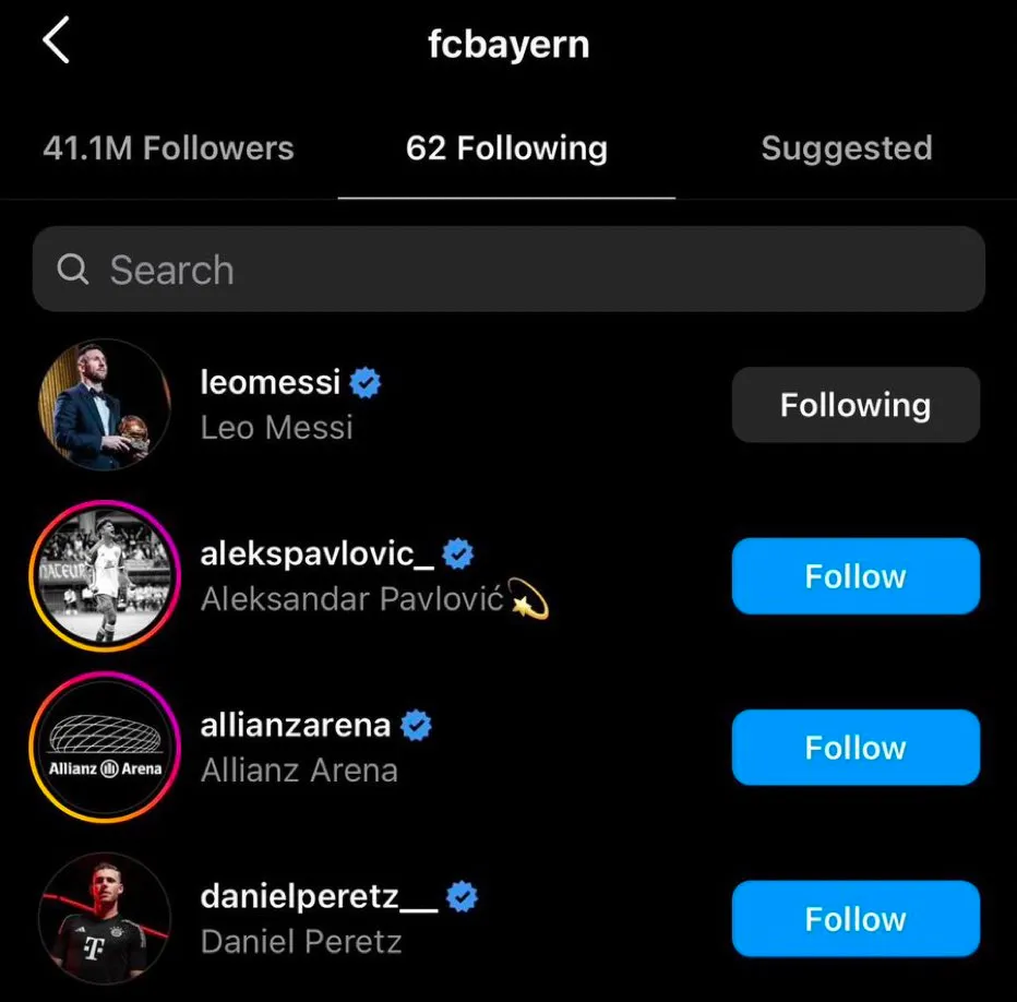 Bayern Múnich sigue a Messi en Instagram (Instagram @fcbayern).