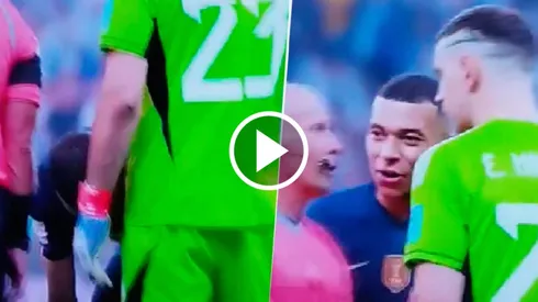 El arquero argentino quiso distraer al delantero francés.