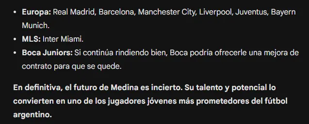 Resultado de la IA sobre el posible destino de Medina