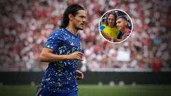 Edinson Cavani accedió amablemente a sacarse una foto con un hincha de River.