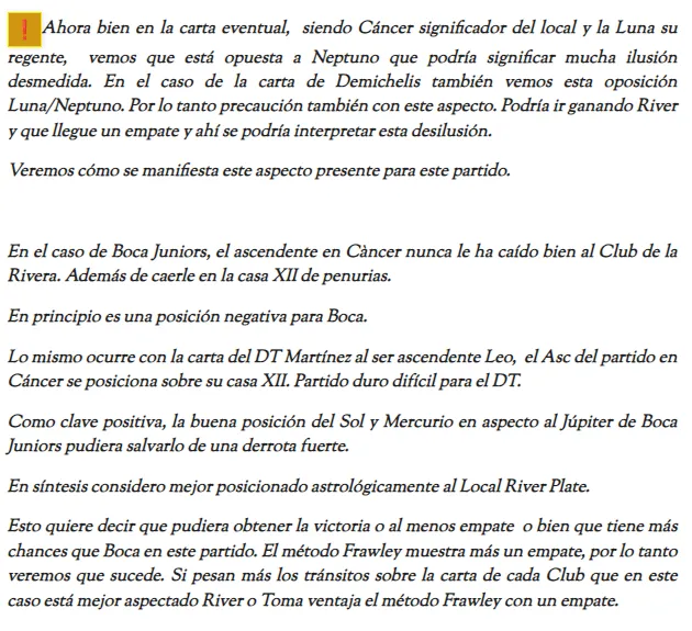 Esto había dicho astrología argumental sobre el Superclásico (Astrología Argumental).