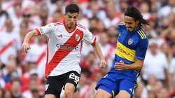 Nacho Fernández y Cavani en el último Superclásico.