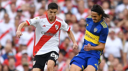 Nacho Fernández y Cavani en el último Superclásico.