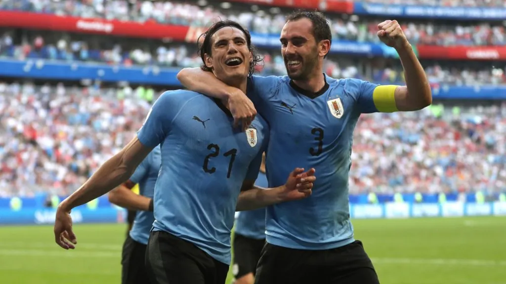 Godín y Cavani, en la selección de Uruguay (Getty Images).