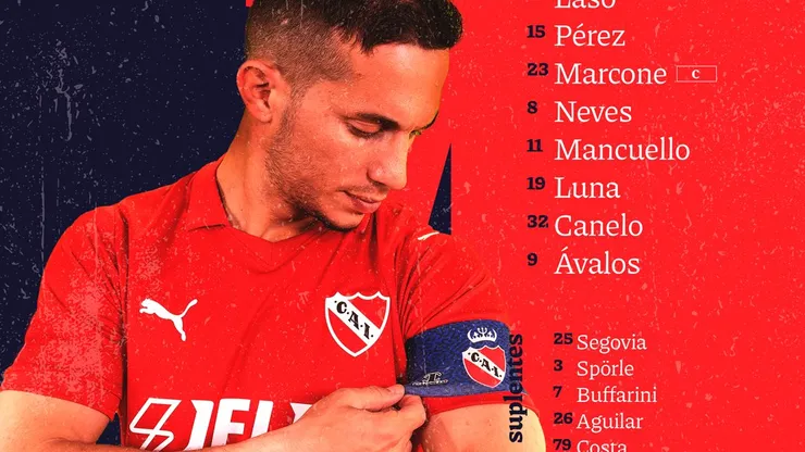 La alineación oficial de Independiente.