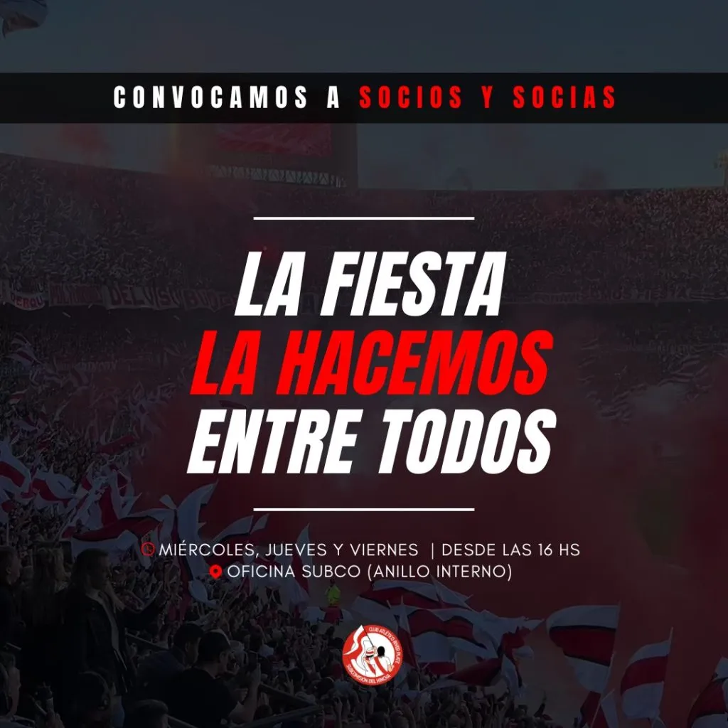 La convocatoria de la Subcomisión del Hincha de River.