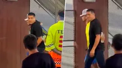 La llegada de Riquelme junto a Fabra.