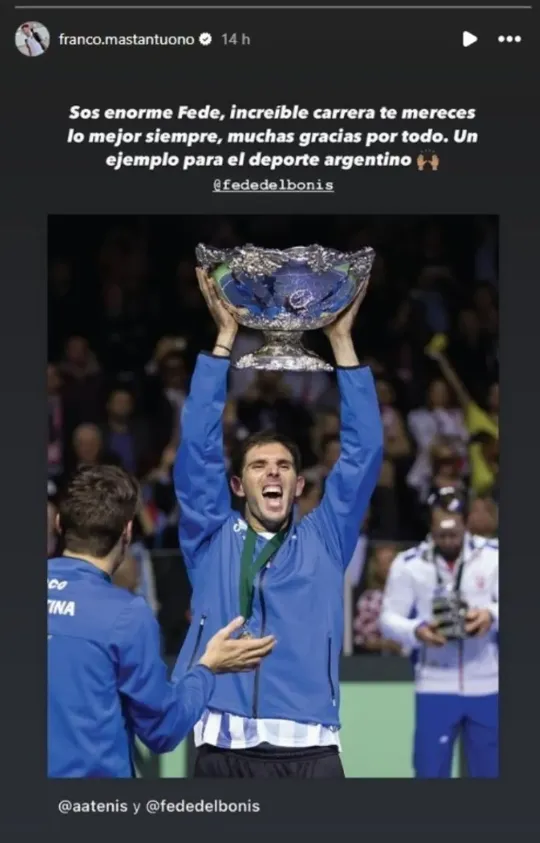 La publicación de Mastantuono sobre Delbonis. (Foto: Instagram)