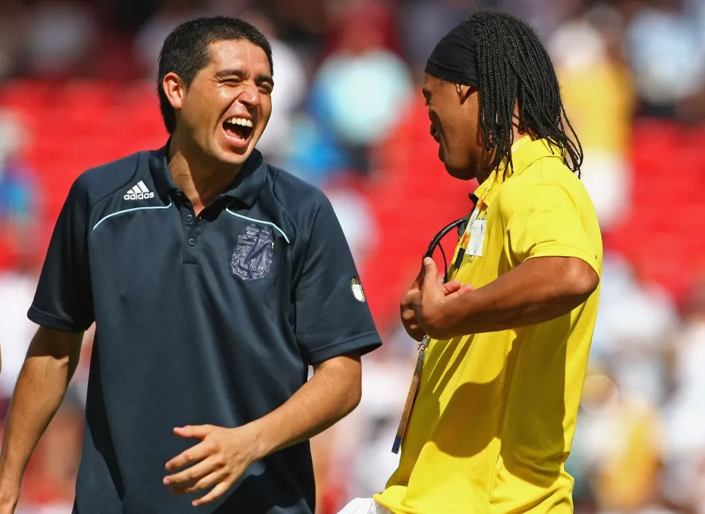 Riquelme y Ronaldinho en Pekín 2008. (Foto: Getty)