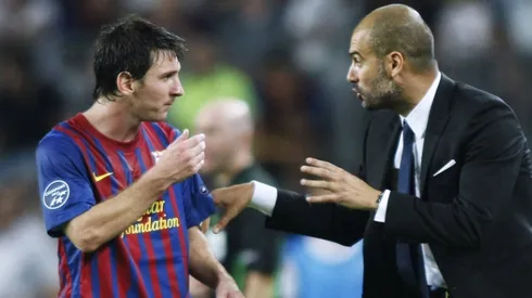 Messi y Guardiola, en un partido de Barcelona de 2011.