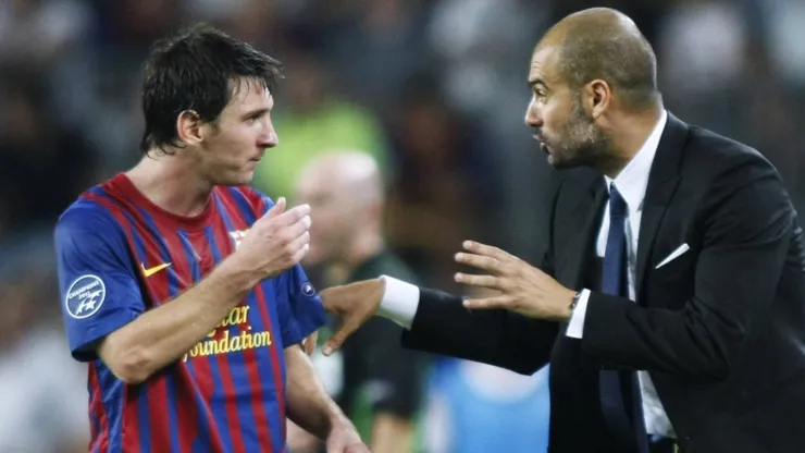 Messi y Guardiola, en un partido de Barcelona de 2011.