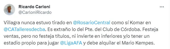 La respuesta de Carloni a Fassi en Twitter.