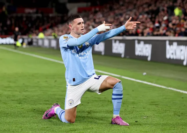 Phil Foden festejando un gol en Manchester City. (Foto: Getty)