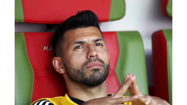 KAZAN, RUSSIA - JUNE 30: Serigo Aguero of Argentina looks on from the bench prior to the 2018 FIFA World Cup Russia Round of 16 match between France and Argentina at Kazan Arena on June 30, 2018 in Kazan, Russia. (Photo by Kevin C. Cox/Getty Images)