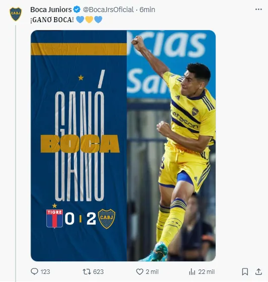 Boca festeja en sus redes sociales.