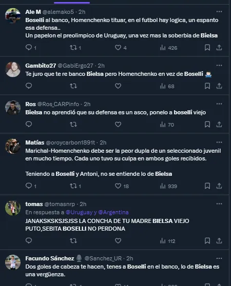 Más críticas a Bielsa por no poner a Boselli (Twitter).