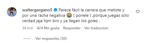 El comentario de Walter Gargano al posteo de Edinson Cavani.
