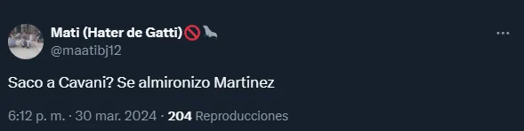 “Se almironizó”, el comentario por la salida de Cavani en relación a Diego Martínez (Twitter).